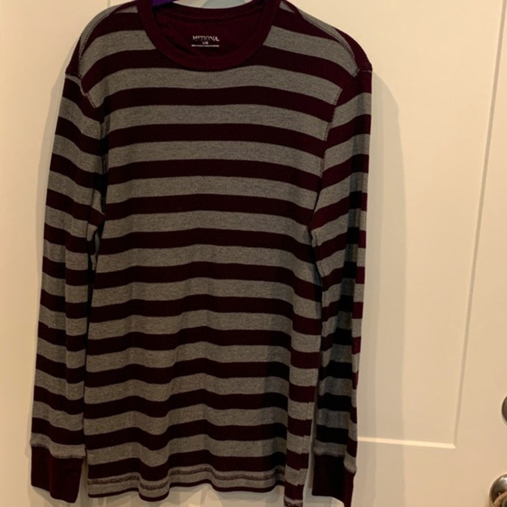 Preowned MERONA Long Sleeve Tee Shirt, crew neck, Maroon and Grey, size Large
